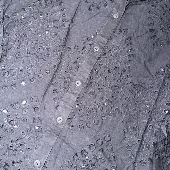 NWT Cyrus Black Eyelet Button-Up Shirt - Picture 2 of 5